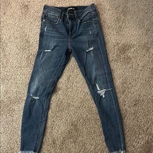 Express Dark Blue Distressed Skinny Jeans